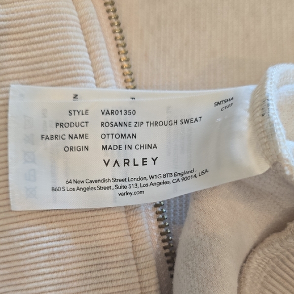 Varley Cream Ribbed Zip-Up Jacket - Picture 3 of 4